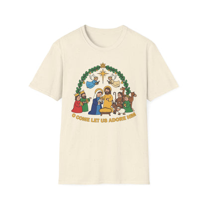 A085 - O Come Let Us Adore Him Christmas Nativity T-Shirt