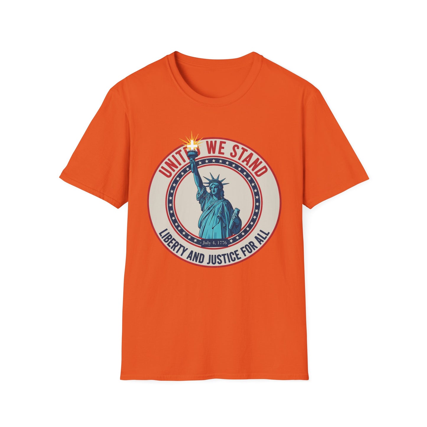 United We Stand Statue of Liberty Patriotic T-Shirt — Liberty and Justice for All