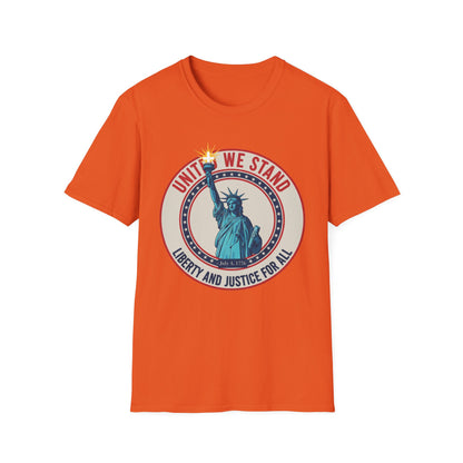 United We Stand Statue of Liberty Patriotic T-Shirt — Liberty and Justice for All