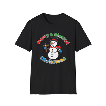 A081 - Merry and Blessed Christmas Snowman T-Shirt