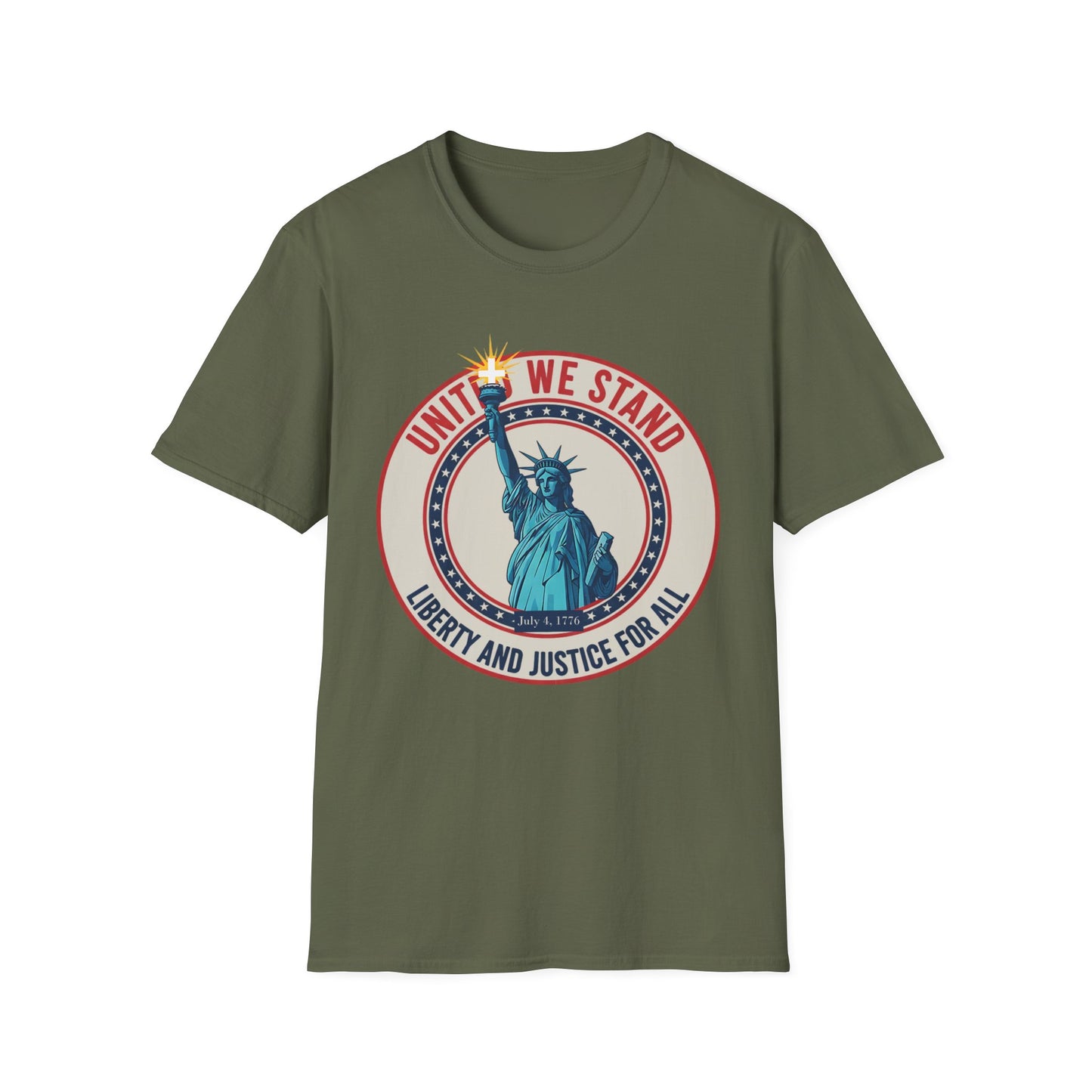 United We Stand Statue of Liberty Patriotic T-Shirt — Liberty and Justice for All