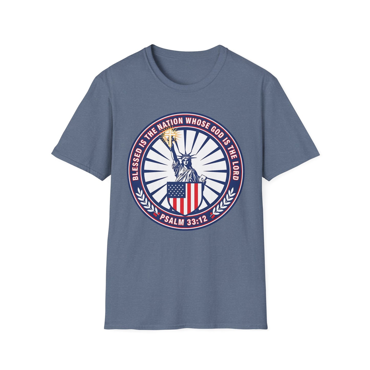 Blessed Is the Nation Whose God Is the LORD Christian Patriotic Softstyle T-Shirt - Psalm 33:12