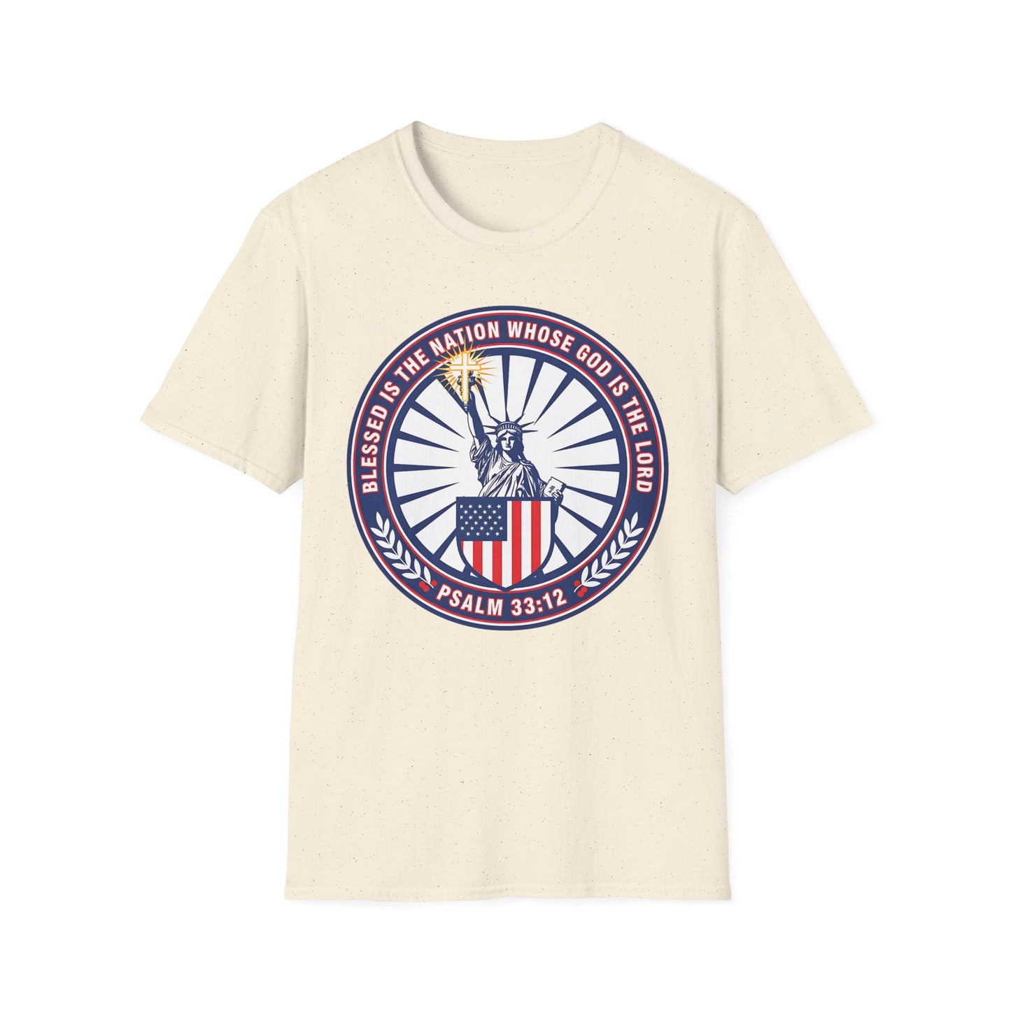 Blessed Is the Nation Whose God Is the LORD Christian Patriotic Softstyle T-Shirt - Psalm 33:12