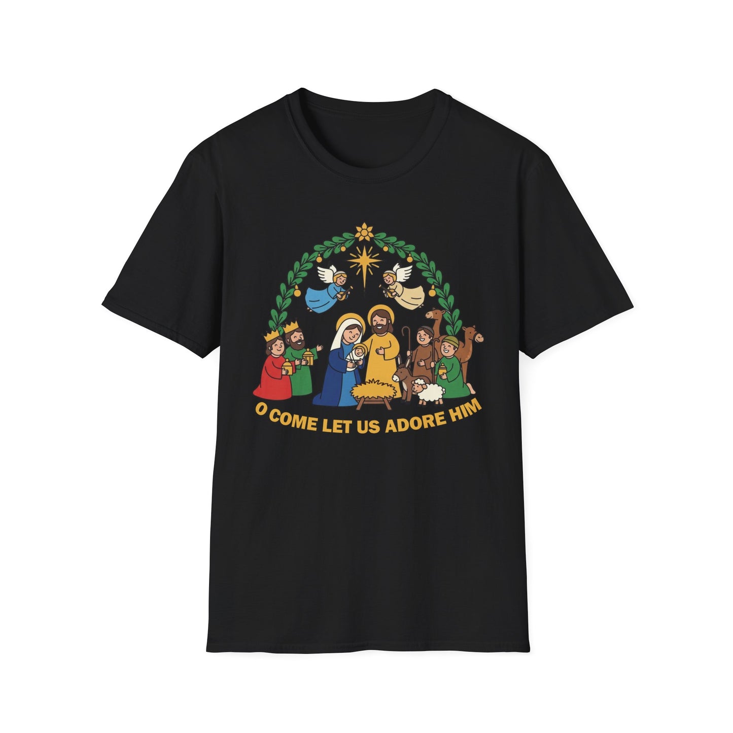 A085 - O Come Let Us Adore Him Christmas Nativity T-Shirt