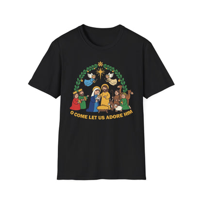 A085 - O Come Let Us Adore Him Christmas Nativity T-Shirt