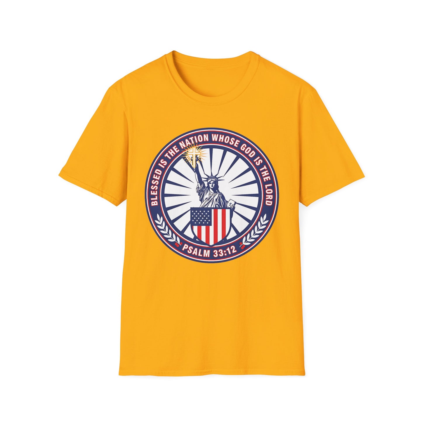Blessed Is the Nation Whose God Is the LORD Christian Patriotic Softstyle T-Shirt - Psalm 33:12