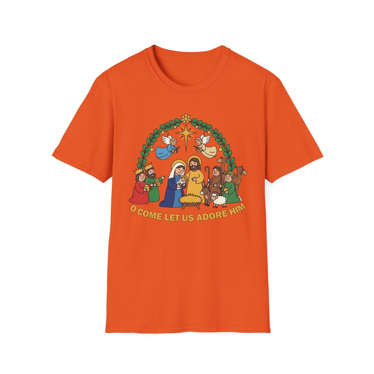 A085 - O Come Let Us Adore Him Christmas Nativity T-Shirt