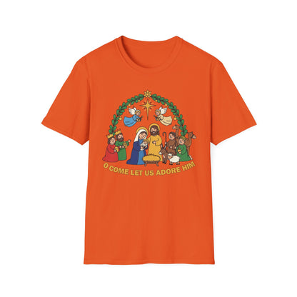 A085 - O Come Let Us Adore Him Christmas Nativity T-Shirt