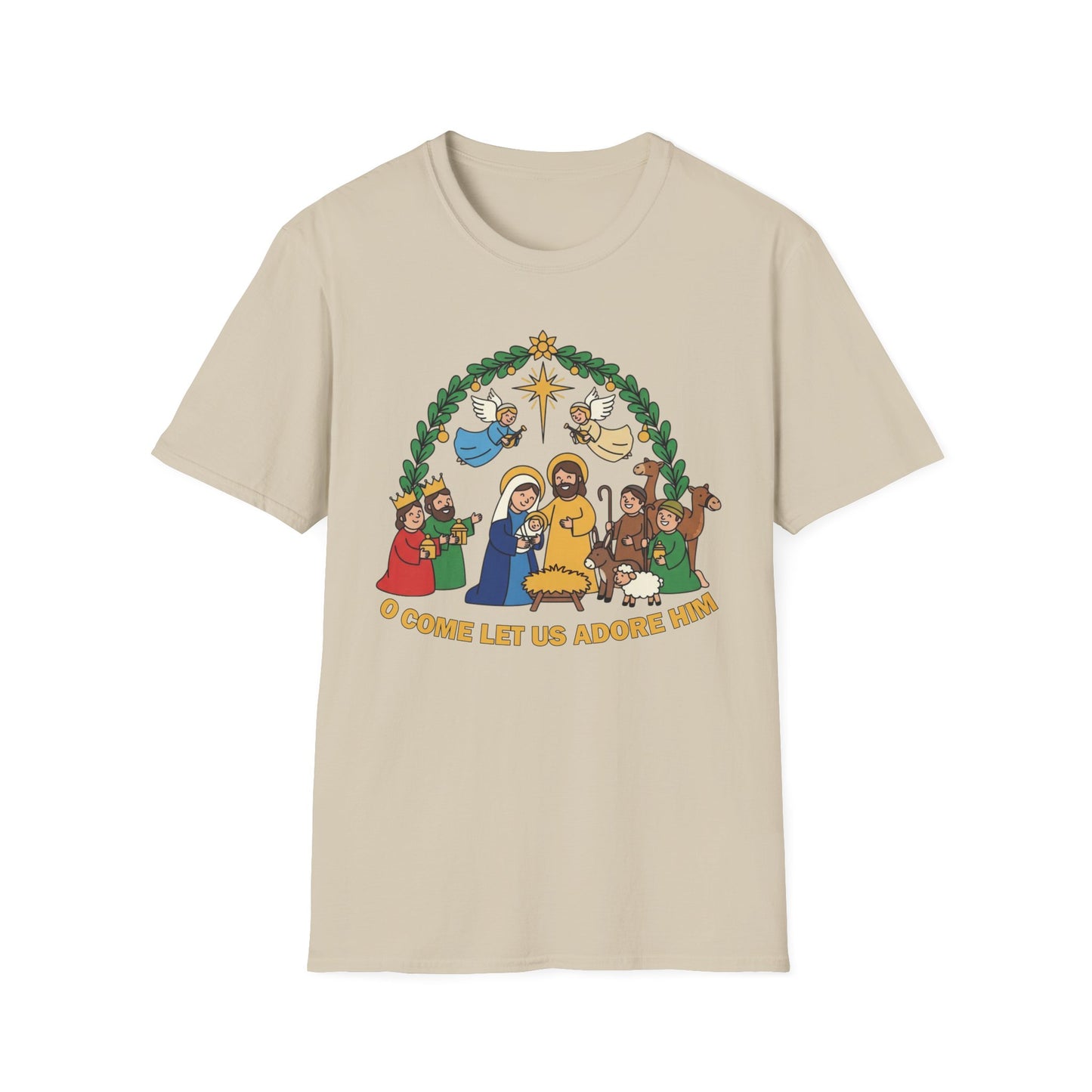 A085 - O Come Let Us Adore Him Christmas Nativity T-Shirt
