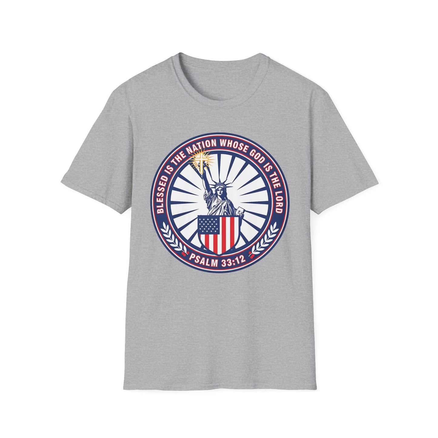Blessed Is the Nation Whose God Is the LORD Christian Patriotic Softstyle T-Shirt - Psalm 33:12