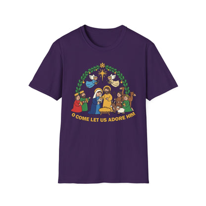 A085 - O Come Let Us Adore Him Christmas Nativity T-Shirt