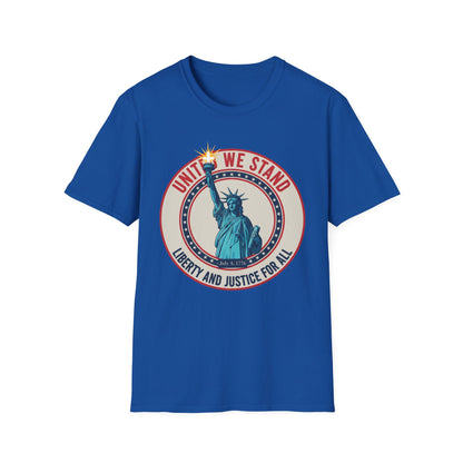 United We Stand Statue of Liberty Patriotic T-Shirt — Liberty and Justice for All