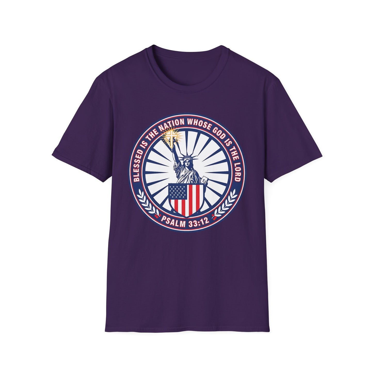 Blessed Is the Nation Whose God Is the LORD Christian Patriotic Softstyle T-Shirt - Psalm 33:12
