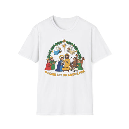 A085 - O Come Let Us Adore Him Christmas Nativity T-Shirt