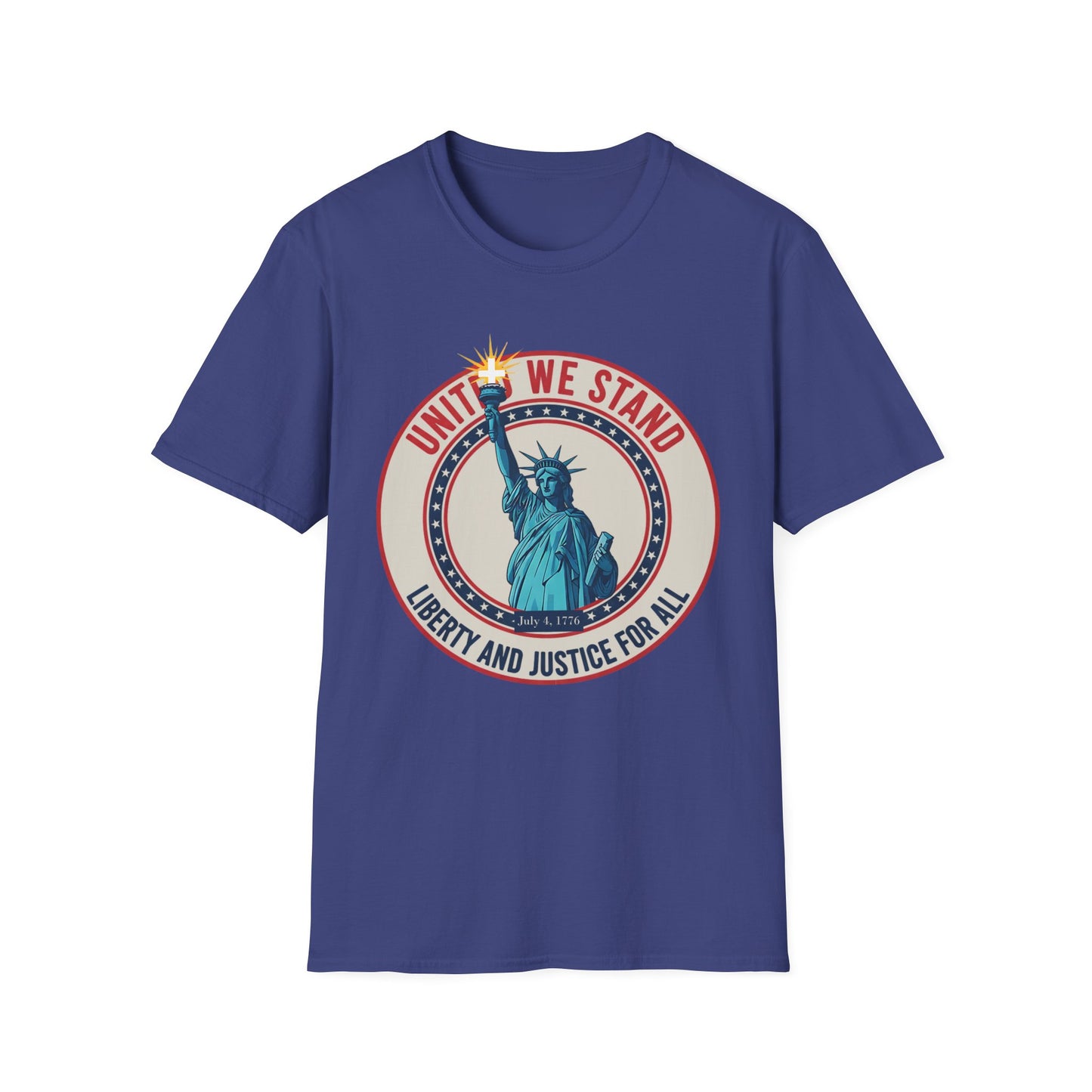 United We Stand Statue of Liberty Patriotic T-Shirt — Liberty and Justice for All