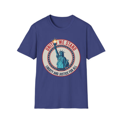 United We Stand Statue of Liberty Patriotic T-Shirt — Liberty and Justice for All