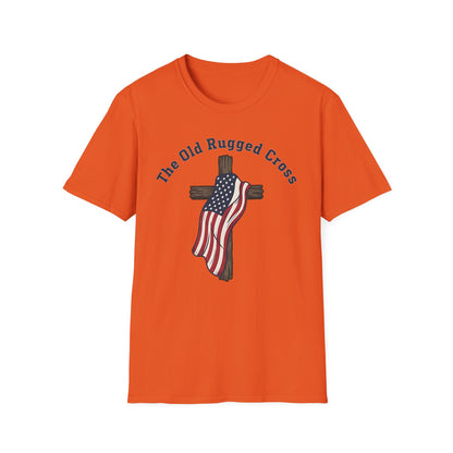 The Old Rugged Cross — American Flag-Draped Cross Christian Patriotic T‑Shirt