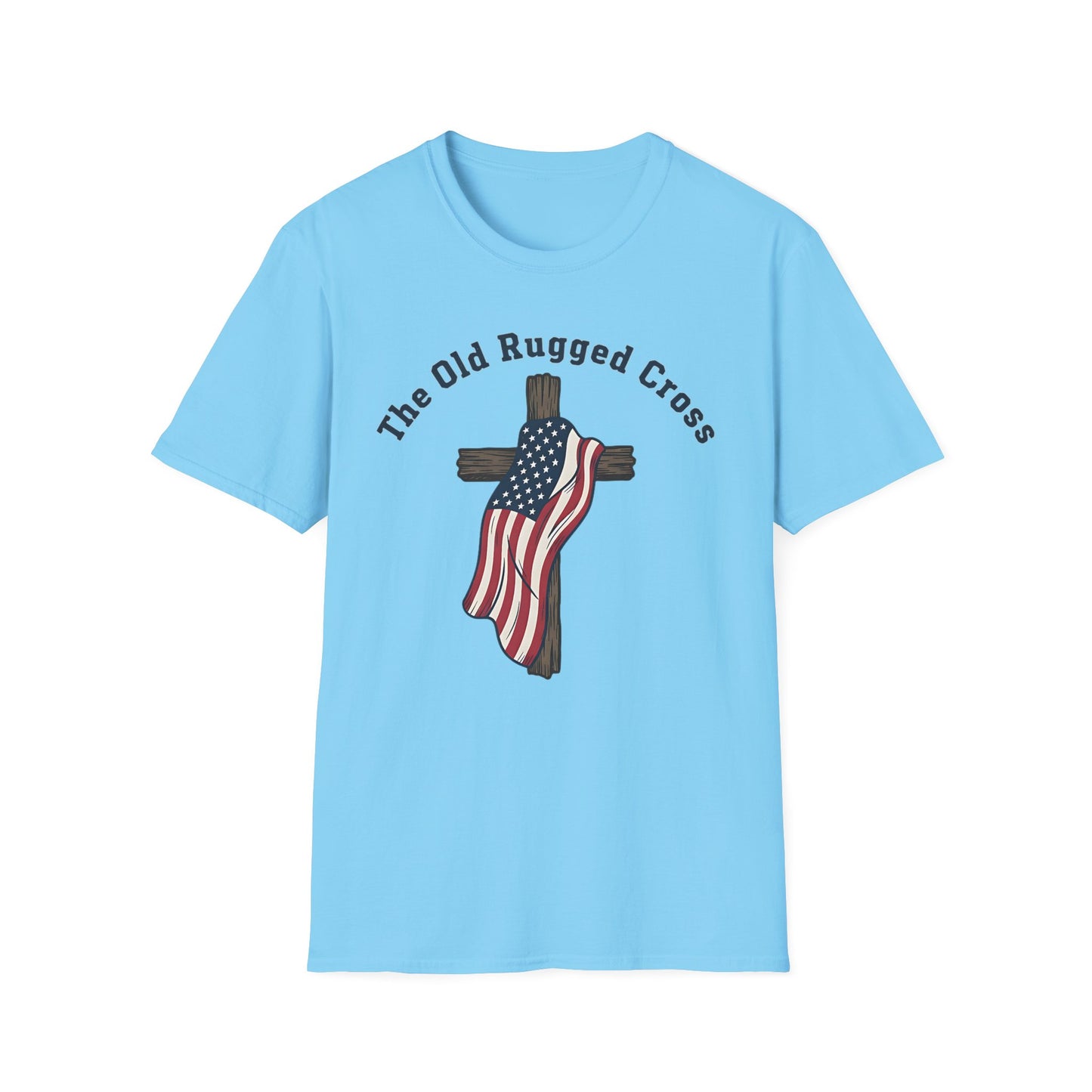 The Old Rugged Cross — American Flag-Draped Cross Christian Patriotic T‑Shirt