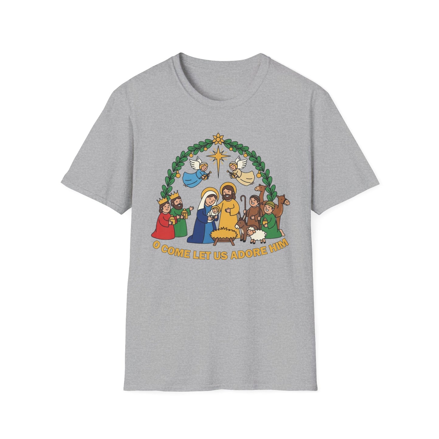 A085 - O Come Let Us Adore Him Christmas Nativity T-Shirt