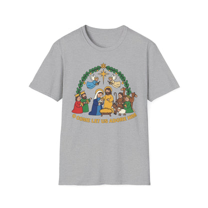 A085 - O Come Let Us Adore Him Christmas Nativity T-Shirt
