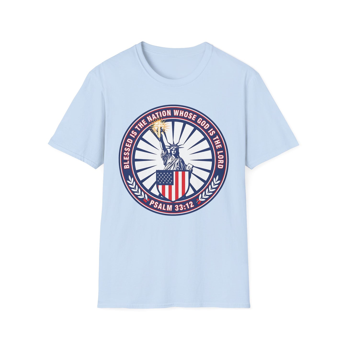 Blessed Is the Nation Whose God Is the LORD Christian Patriotic Softstyle T-Shirt - Psalm 33:12