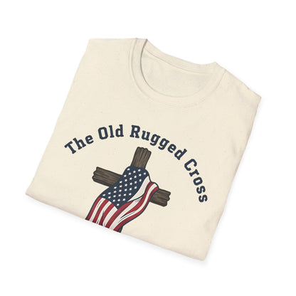 The Old Rugged Cross — American Flag-Draped Cross Christian Patriotic T‑Shirt