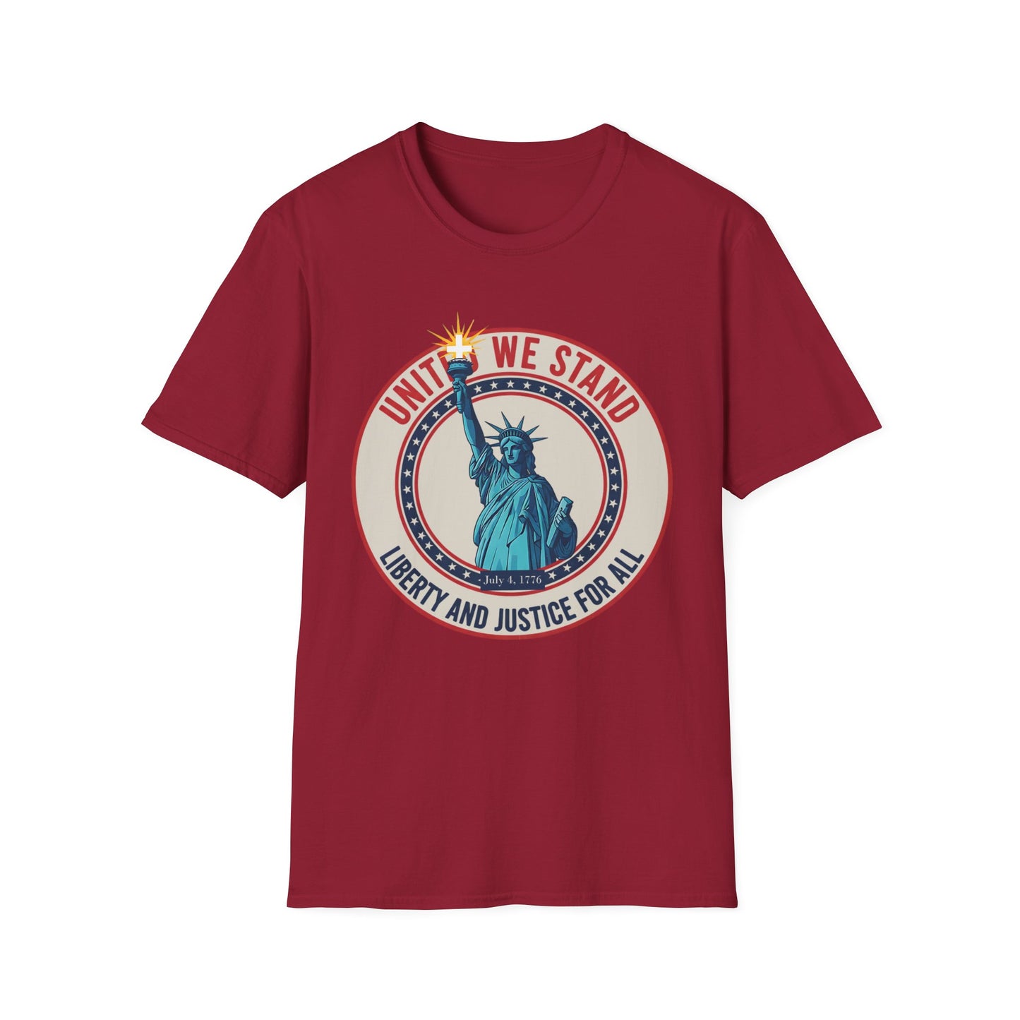 United We Stand Statue of Liberty Patriotic T-Shirt — Liberty and Justice for All