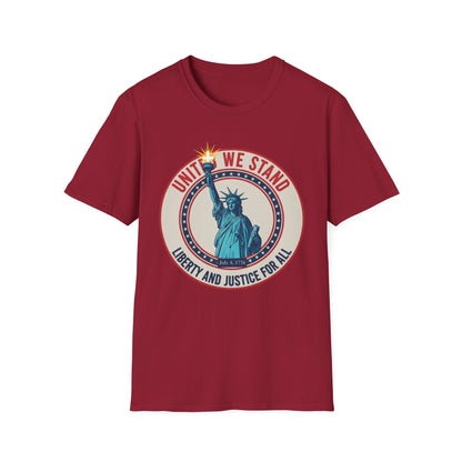 United We Stand Statue of Liberty Patriotic T-Shirt — Liberty and Justice for All