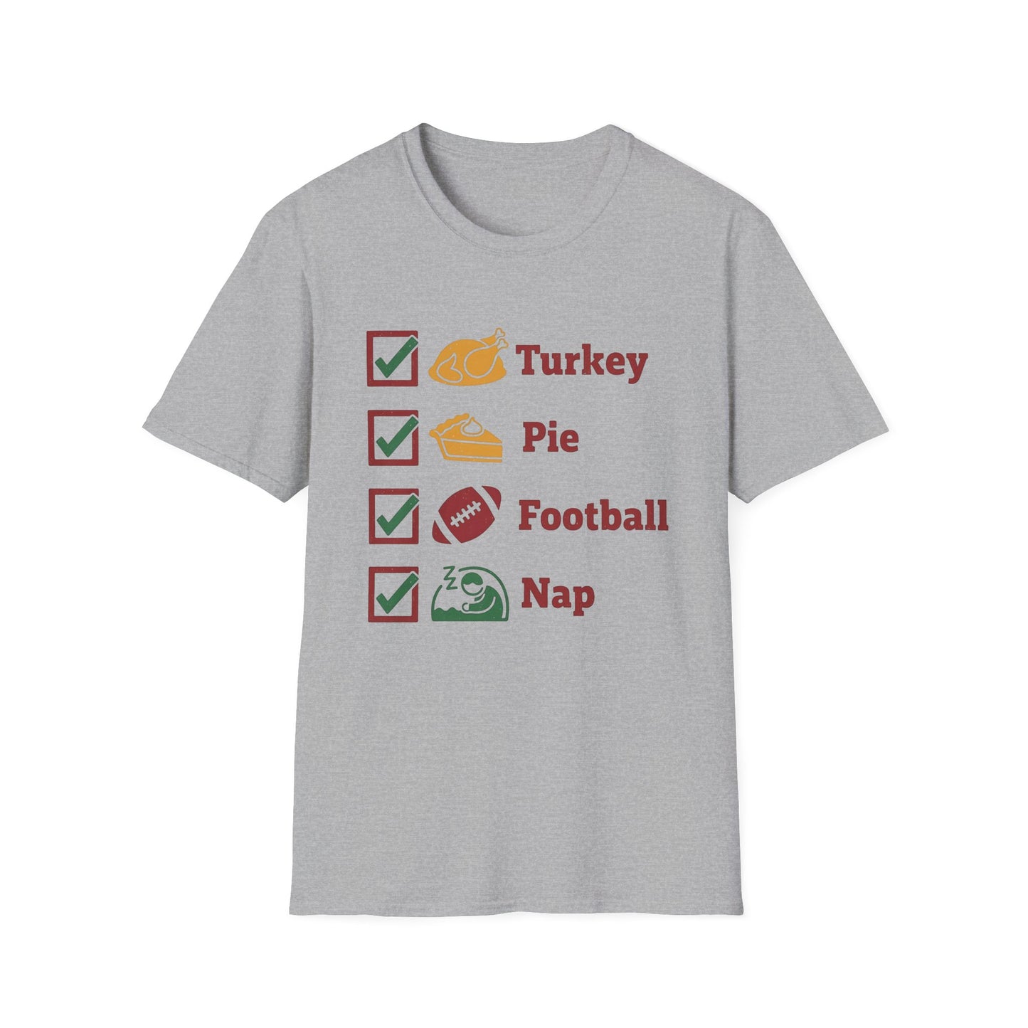 A051 - Turkey Pie Football Nap Thanksgiving Checklist T-Shirt