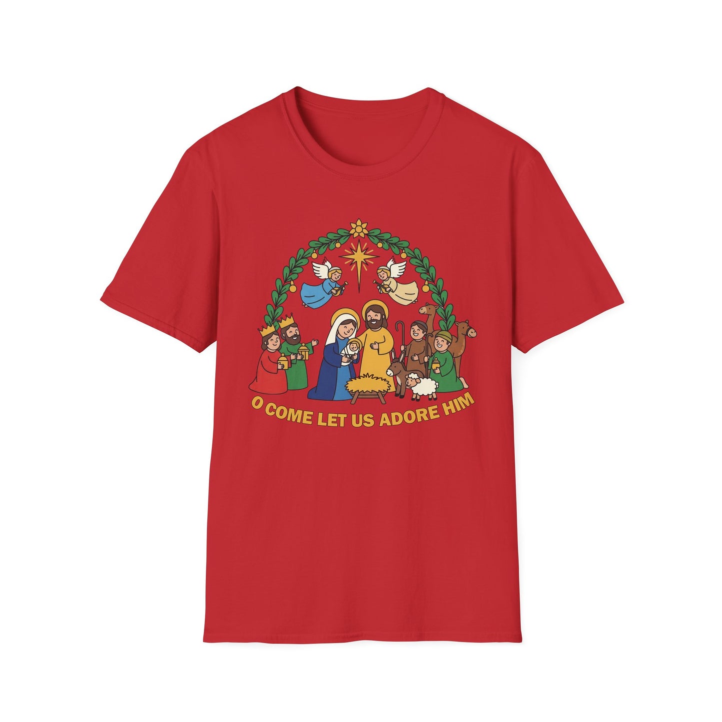 A085 - O Come Let Us Adore Him Christmas Nativity T-Shirt