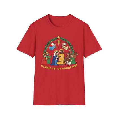 A085 - O Come Let Us Adore Him Christmas Nativity T-Shirt